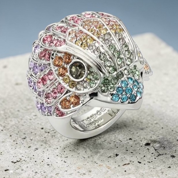 Kurt Geiger Jewelry - Kurt Geiger London✨️ Pave Eagle Polished Silver Ring W/ Pastel Crystals